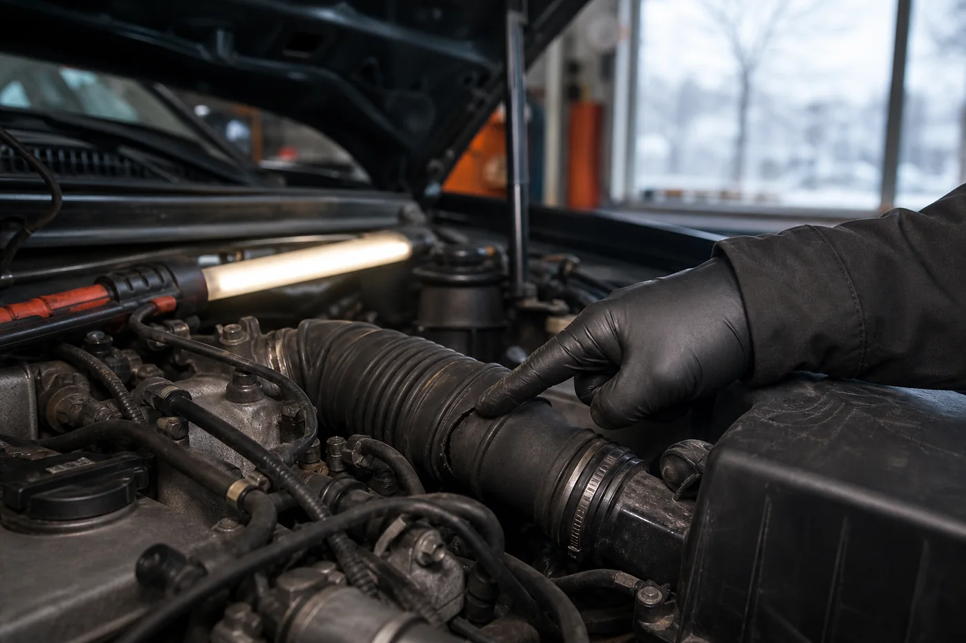 A split intake hose found during engine diagnosis